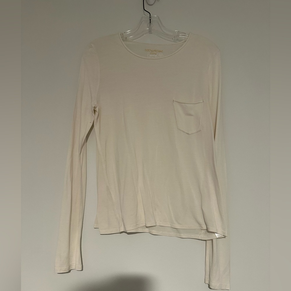 zadig and voltaire deluxe long sleeve cream shirt